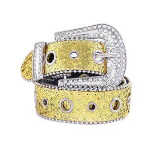 3172 Sparkle Leather Rhinestone Belt Glitter Gold Crystal Pin Buckle Bling Bb
